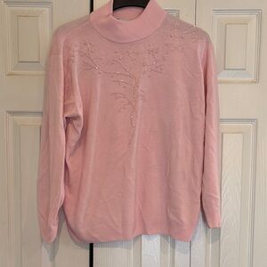 Dressbarn Pink Turtleneck Sweater with Embellishments Petite 18-20